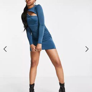 Pull&Bear Long Sleeved Ruched Mini Dress - Blue - Size Large - NWT